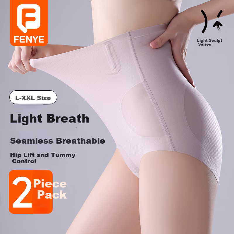 FENYE Postpartum High-Waist Compression Shaping Panties Butt-Lifting Tummy Control Seamless Shorts Pink+Apricot L