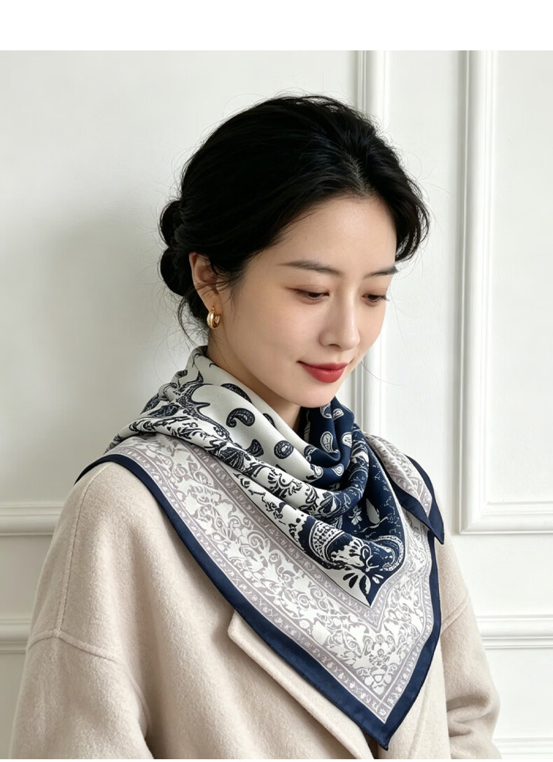 GLO-STORY Faux Silk Cotton Linen Touch Small Square Scarf Women's Vintage Versatile Neck Tie Thin Neck Scarf 12