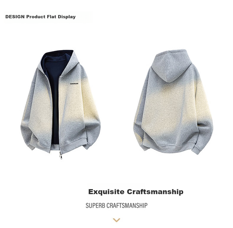 :CHOCOOLATE IT American Style Casual Hoodie Sweatshirt Men Spring Autumn New Versatile Warm Casual Jacket White Gray L 3