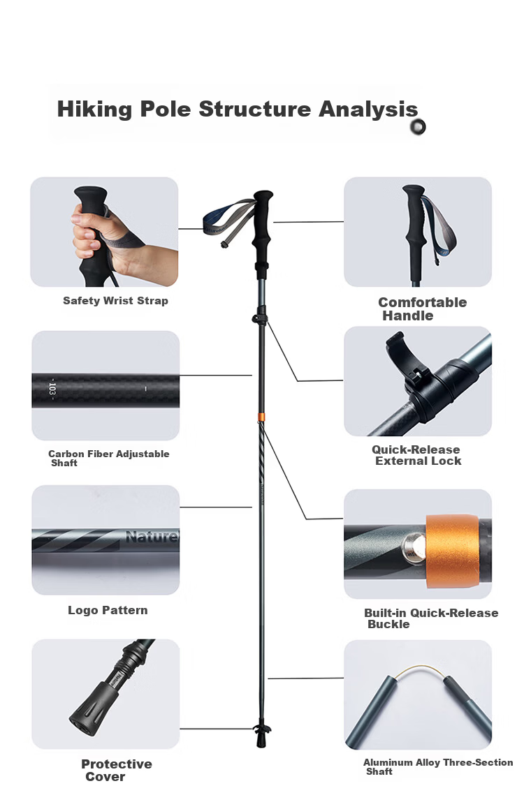 Naturehike Nuoke Changfeng Pro 5-Section Folding Aluminum Alloy Trekking Pole Professional Outdoor Hiking Stick Ultra-Light for Men and Women 10