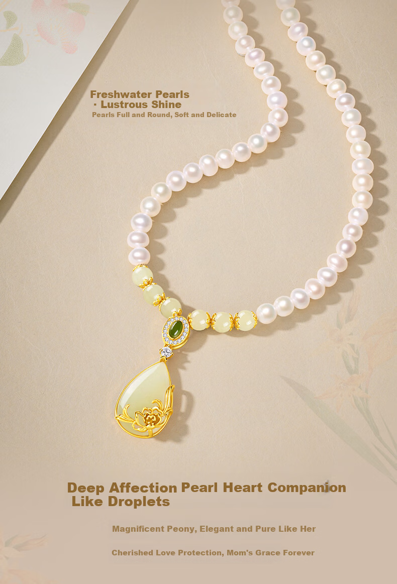 Zhenshangyin Chinese Gold Mother's Style Hetian Jade Pendant Silver Necklace for Women, Birthday Gift 2026 Practical Present for Mom S925 3