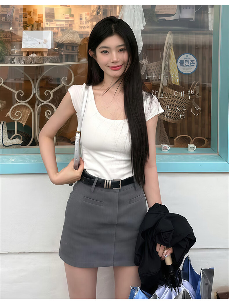 Langsha Women's Summer Suit Skirt 2026 New High-Waist Slim Fit Pencil Mini Skirt Petite Anti-Exposure A-Line Skirt 15
