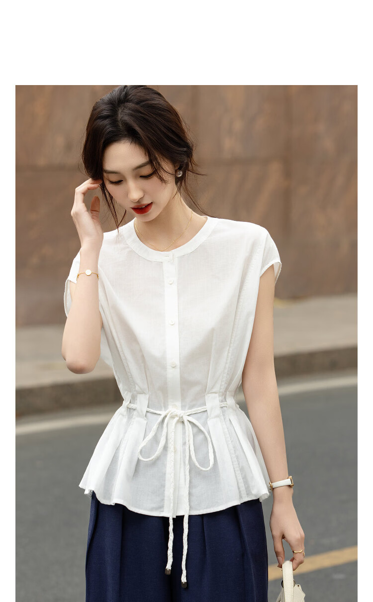 Demana [Ramie Lyocell Blend] Summer Urban High-Waist Twisted Knot Belt Loose Slim Shirt for Women Premium 11