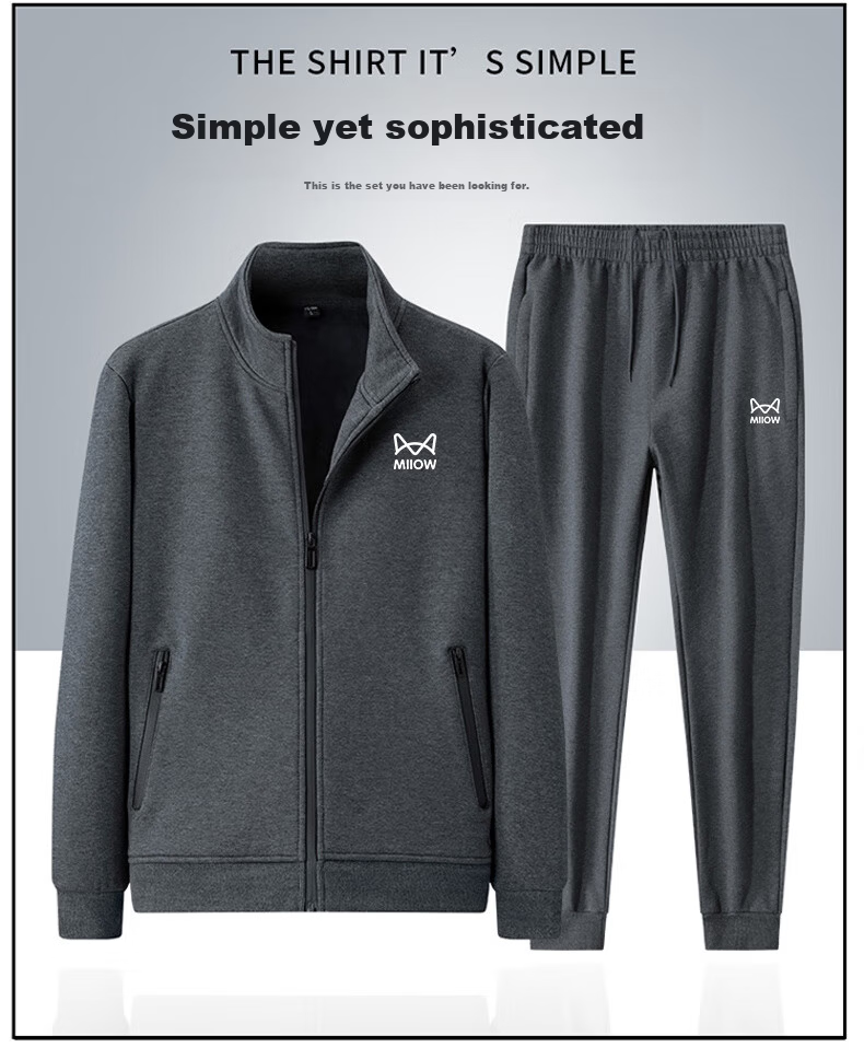 Miiow Men's Spring Autumn Set Jacket Versatile Business Pants Sports Casual Two-Piece Set Dark Blue Straight Leg 4XL 1