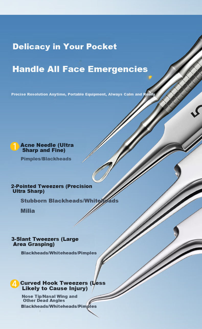 Jianggong Japanese Cell Extractor Blackhead Tweezer Tool for Closed Comedones Acne Pimple Removal Set Professional Beauty Salon Use 7