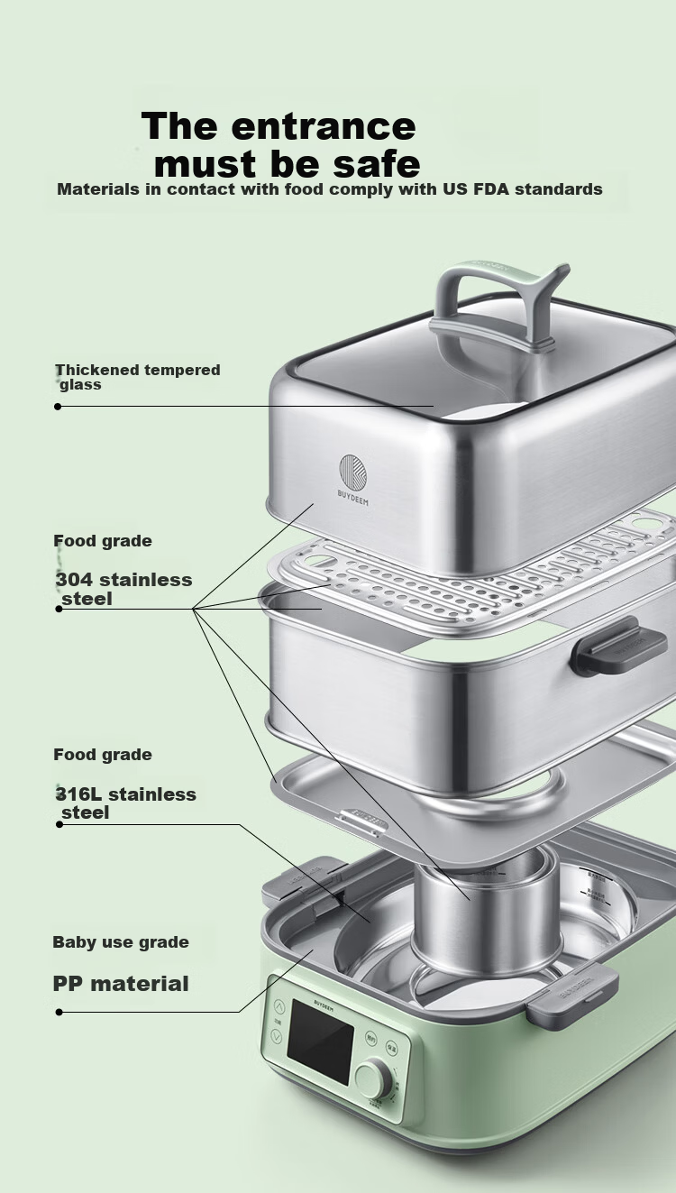 Buydeem G76 Electric Steamer Multi-Functional Large Capacity Stainless Steel Stew Pot No Coating Home Use Small Goose Yellow Single Pot 9