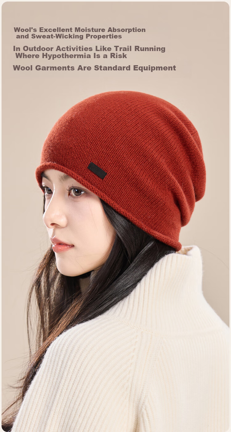 JIUMU Pure Wool Warm Knitted Beanie Headwrap Cold Weather Hat Stackable Maternity Cap Autumn Winter Outdoor Cold Protection Hat for Women 7