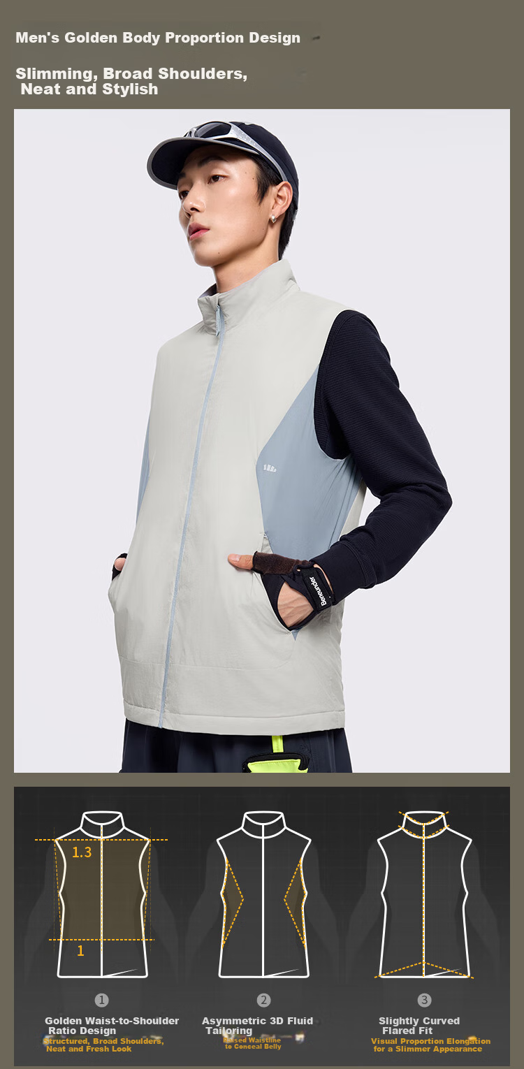 Beneunder Men's Fleece Vest Jacket Stand Collar Outdoor Inner Wear CL97324 Tea Brown 175/96A (L) 12