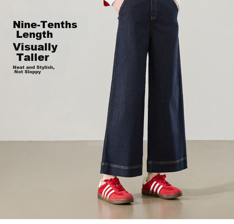 ESE-Y Women's Spring New Straight-Leg Denim Jeans, Nine-Point Wide-Leg Pants, Dark Blue, Size 29 18