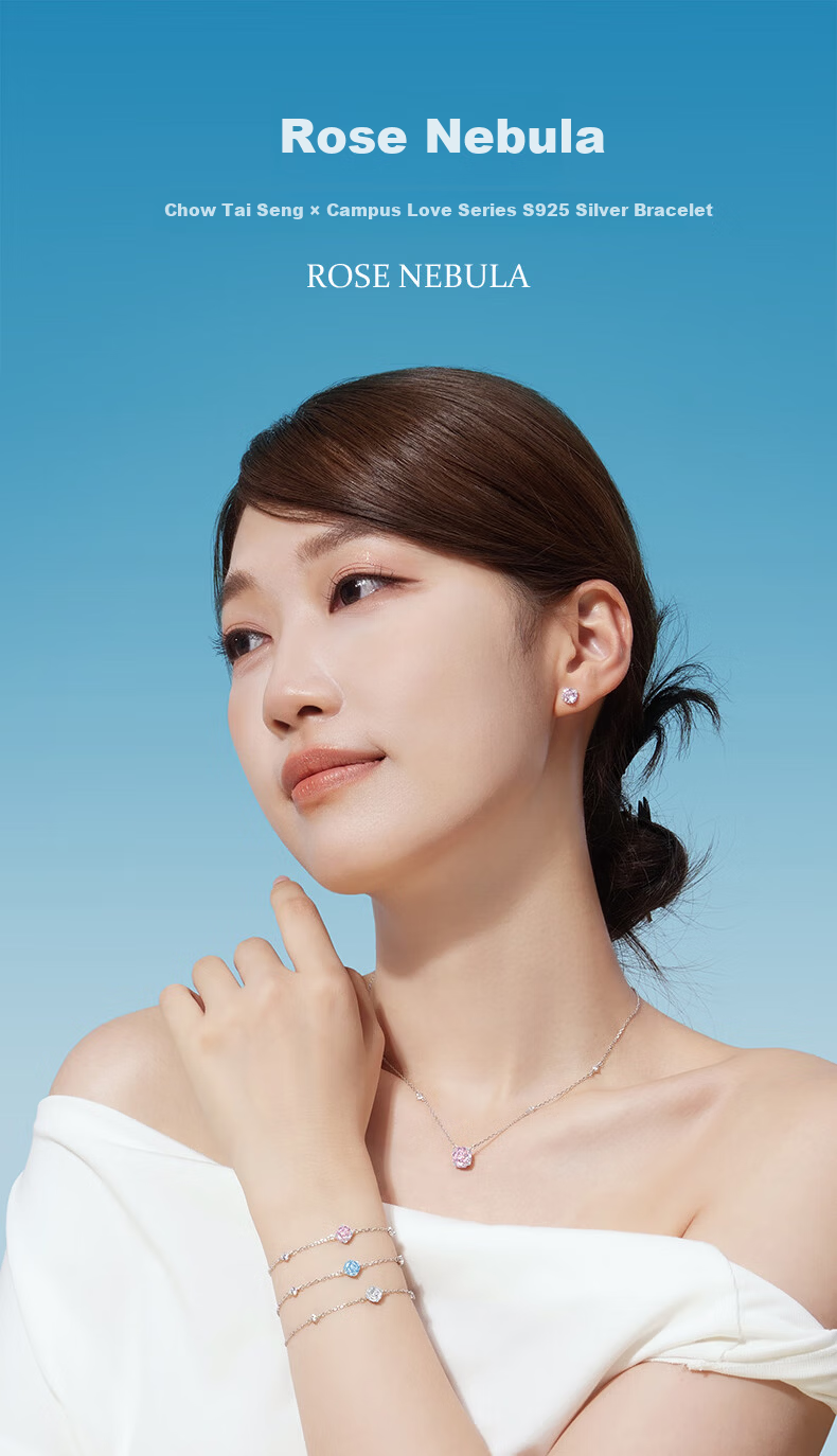 CHOW TAI SENG Mother's Day Gift Rose Nebula Bracelet S925 Luxury for Mom and Wife Starry Blue 1