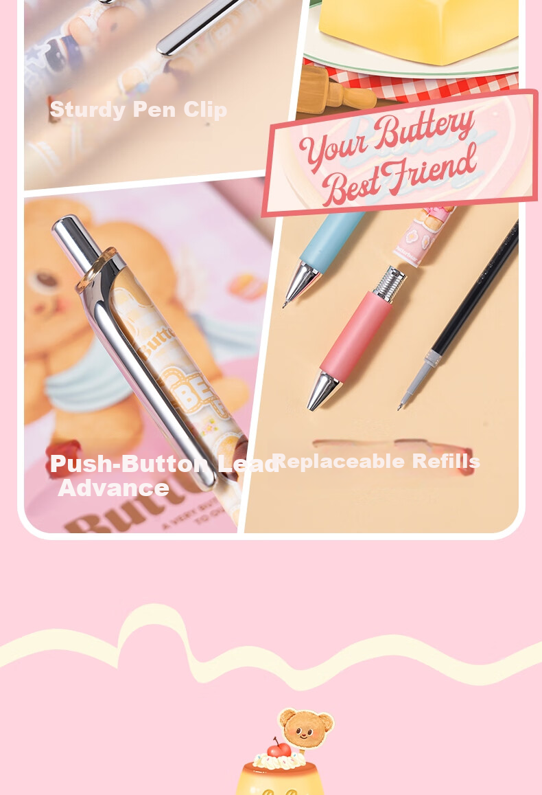 Deli Butter Bear Quick-Dry Retractable Gel Pen Blind Box 0.5mm ST Tip High-Value Student Gel Pen HY022 Black Single Pack 10