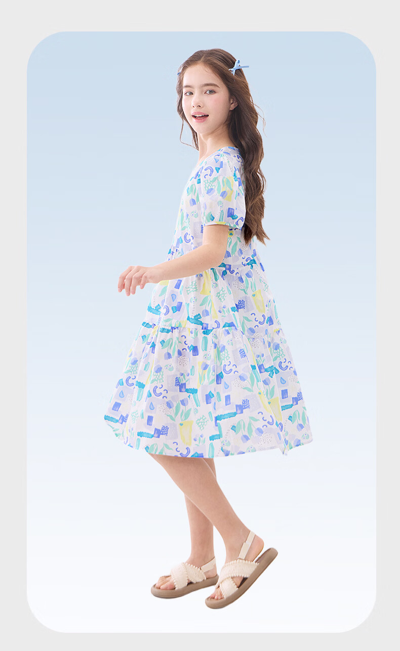 Disney Girls Summer Floral Dress Rural Style Cotton Princess Dress 21A145 Blue Green Size 130 8