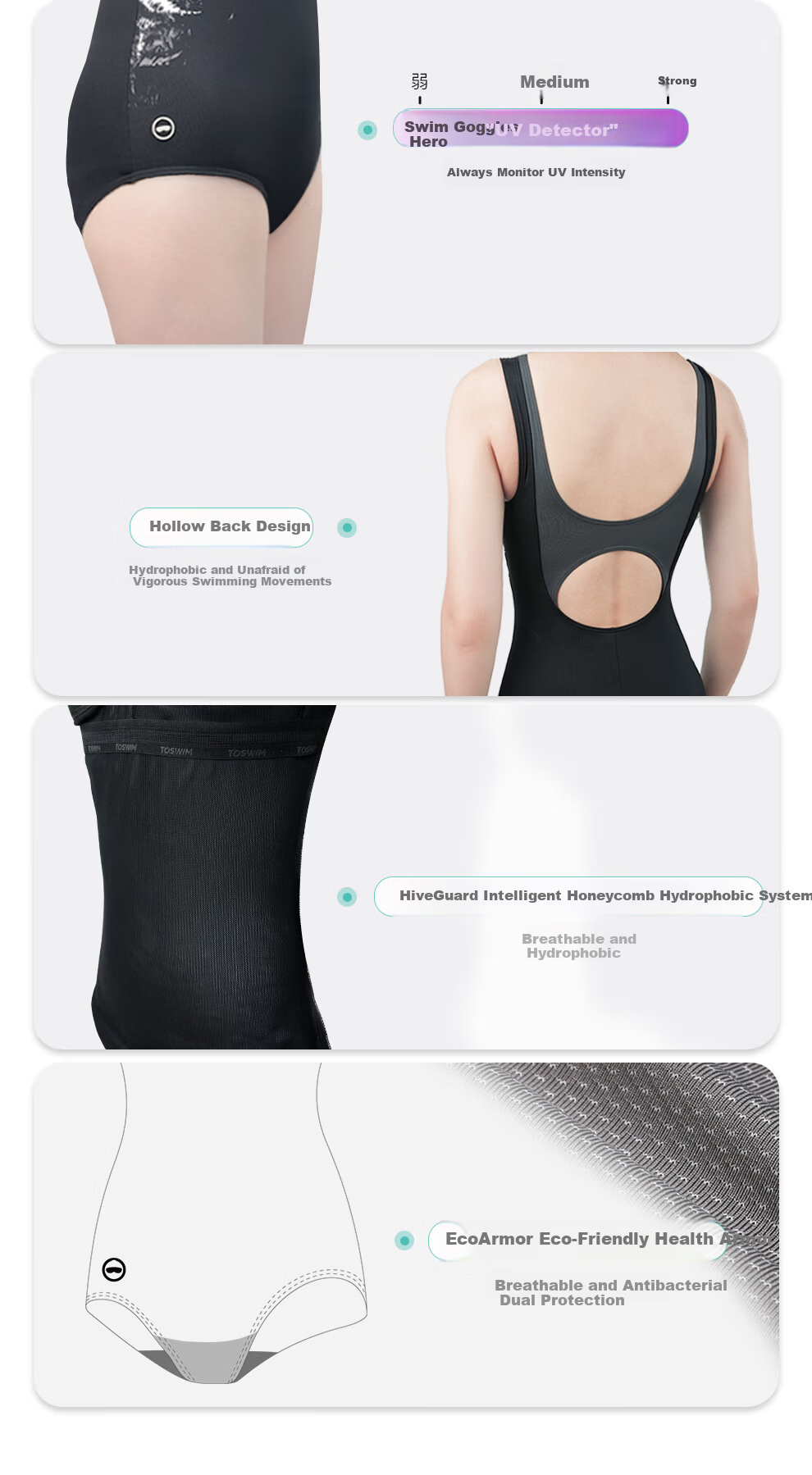 TOSWIM Women's One-Piece Triangle Sleeveless Sun-Protective Slimming Training Swimsuit Dark Thorn L 11