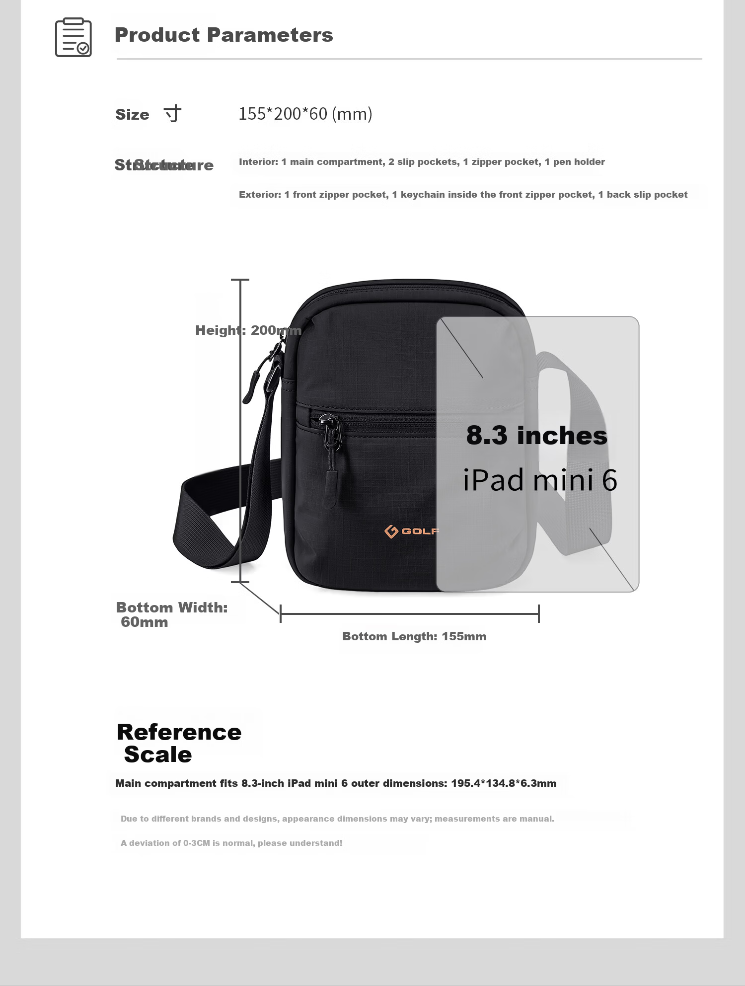 GOLF Men's Lightweight Single Shoulder Crossbody Bag iPad Phone Casual Sports Cycling Small Shoulder Bag for Women 18