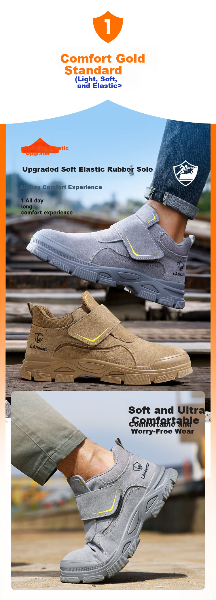 BlueOwl Shield Men's Labor Protection Shoes Welding Anti-Smash Toe Anti-Puncture Safety Soft Sole Lightweight Work Shoes D229YW-1 Size 45 6