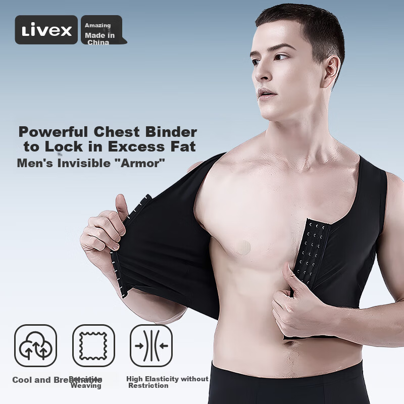 Livex Men's Shapewear Chest Binder Vest Invisible Bandage Anti-Bulge Large and Flat Chest Compression Slimming Bodywear