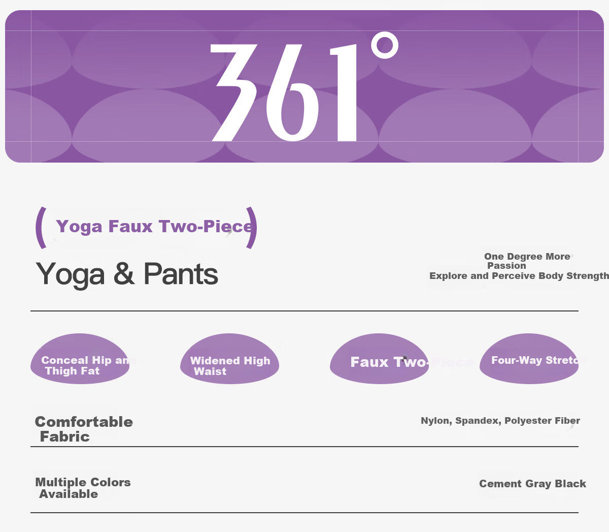 361° Women's High-Strength Fake Two-Piece High-Waist Tummy Control Sweat-Resistant Training Running Fitness Yoga Pants 1