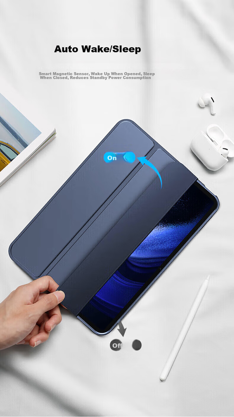 ALittleFlower Xiaomi Pad 7/7 Pro 11.2-inch 2024 Model Tri-fold Stand Protective Case Slim Soft Shell Sleep Cover Dark Blue 2