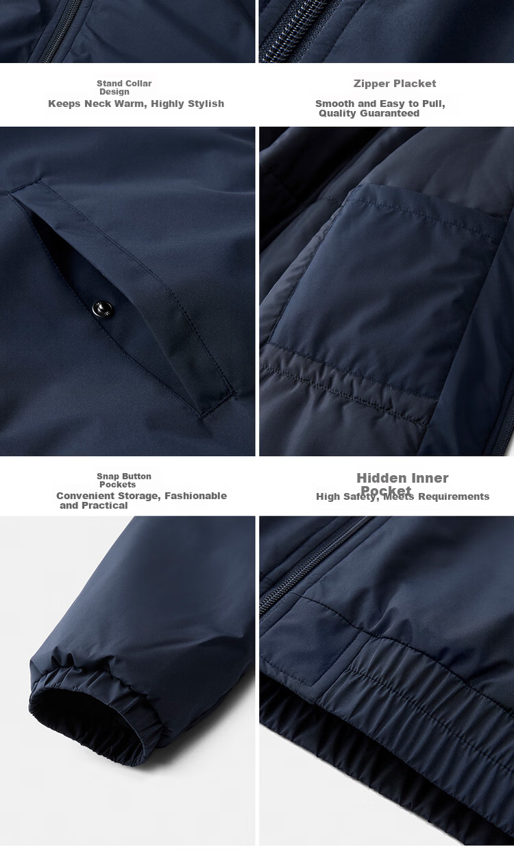 Giordano Men's Cotton Padded Outdoor Jacket New Windproof Solid Color Stand Collar Long Sleeve Cotton Jacket 01075683 11