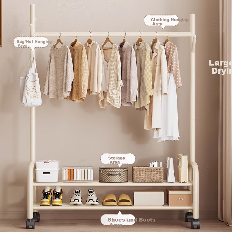 Quanpinwu Floor-Standing Clothes Hanger for Bedroom Home Indoor Portable Drying Rack Storage Coat Rack Single 60cm