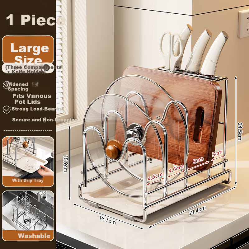 Century Zhenghe Stainless Steel Knife Holder Kitchen Counter Storage Rack Multifunctional Cutting Board and Pot Lid Integrated Rack