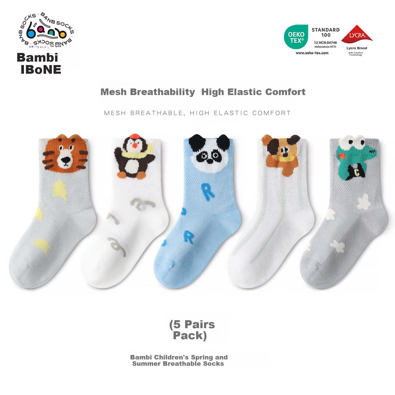 Bambi Kids Socks Spring Summer Boys Thin Breathable Mesh Mid-Calf Cotton Socks BB2646 Size 18-20