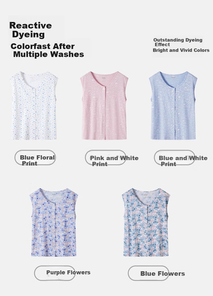 Comfortable and Refreshing 100% Cotton Antibacterial and Anti-mite Women's Vest Cardigan Pajamas Bottoming Home Pure Cotton Sleeveless Undershirt Middle-aged and Elderly 12