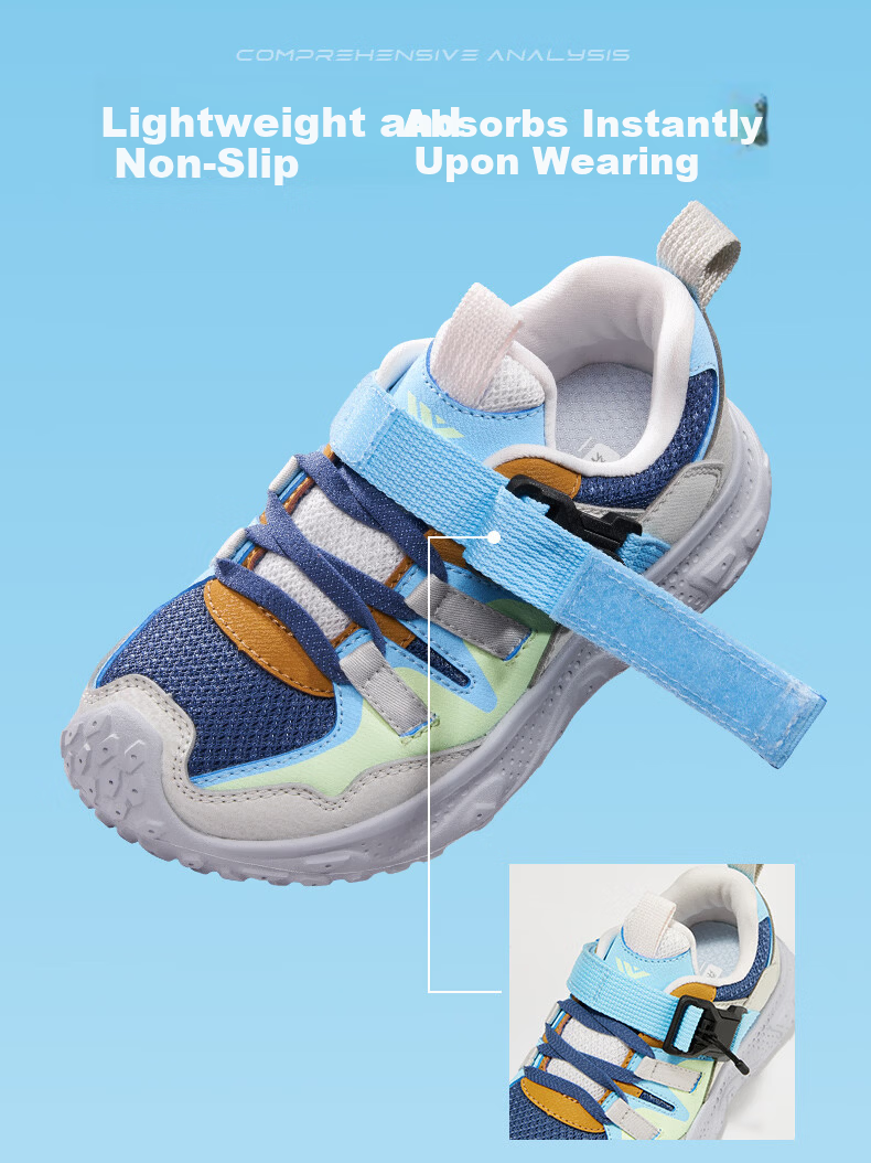 Xtep Kids Boys Magnetic Buckle Casual Shoes Leather Mesh Sports Shoes Persian Blue/Glow Blue Size 33 5