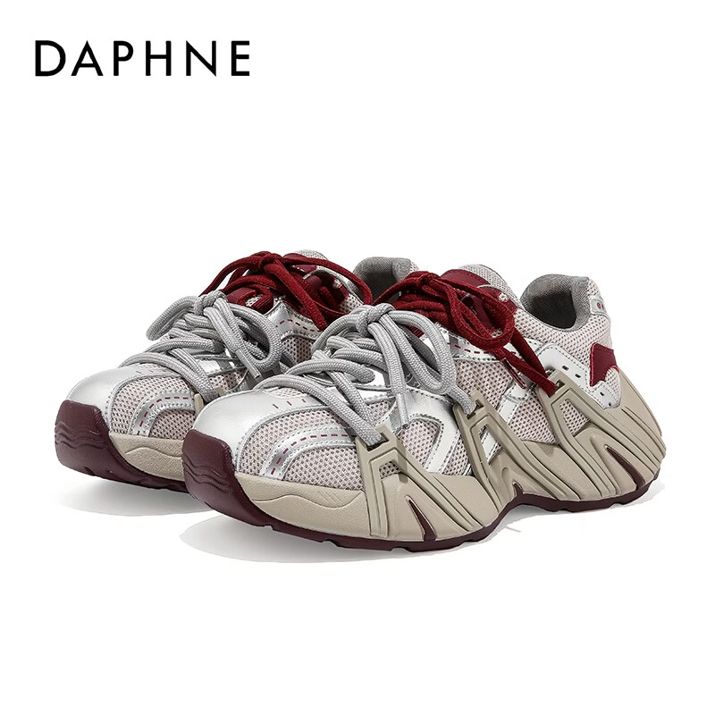 Daphne Platform Thick-Soled Dad Sneakers for Women 2026 New Popular Versatile Retro Women's Sports Shoes Silver Size 37