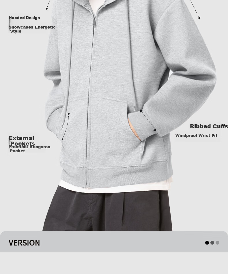 GENIOLAMODE Semir Group Men's Fleece Hoodie Zip-up Winter Lamb Wool Thickened Jacket Gray Green 2XL 7