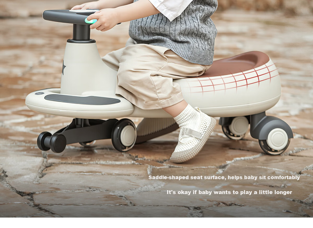 BEIESTATE Classic Twist Ride-On Car for 1-6 Year Olds, Baby Rocking Car, Adult Seat, Baby Gift with Sound and Music, Mica Gray 15