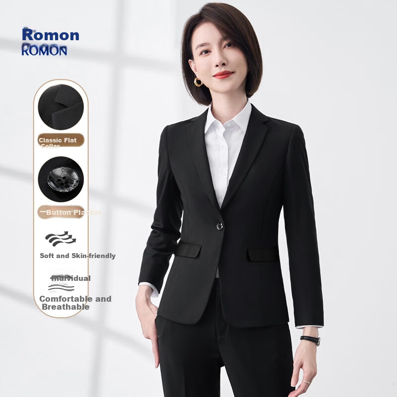 ROMON Women's Blazer Suit Professional Solid Slim Fit Casual Workwear High-End Jacket