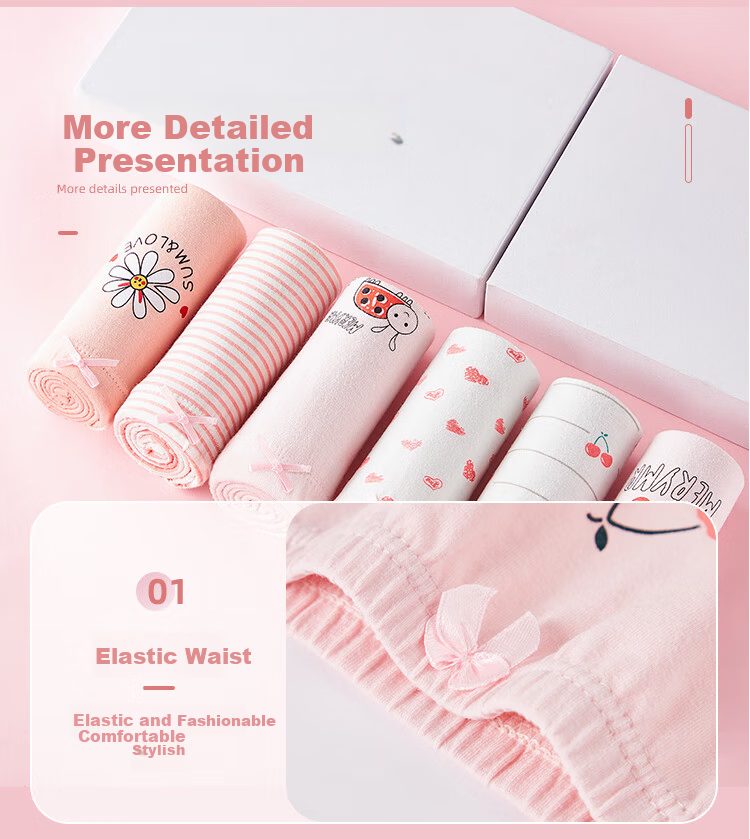 LangSha Girls' Cotton Underwear Kids Comfortable Student Panties 4-Pack Strawberry Lace 140 7