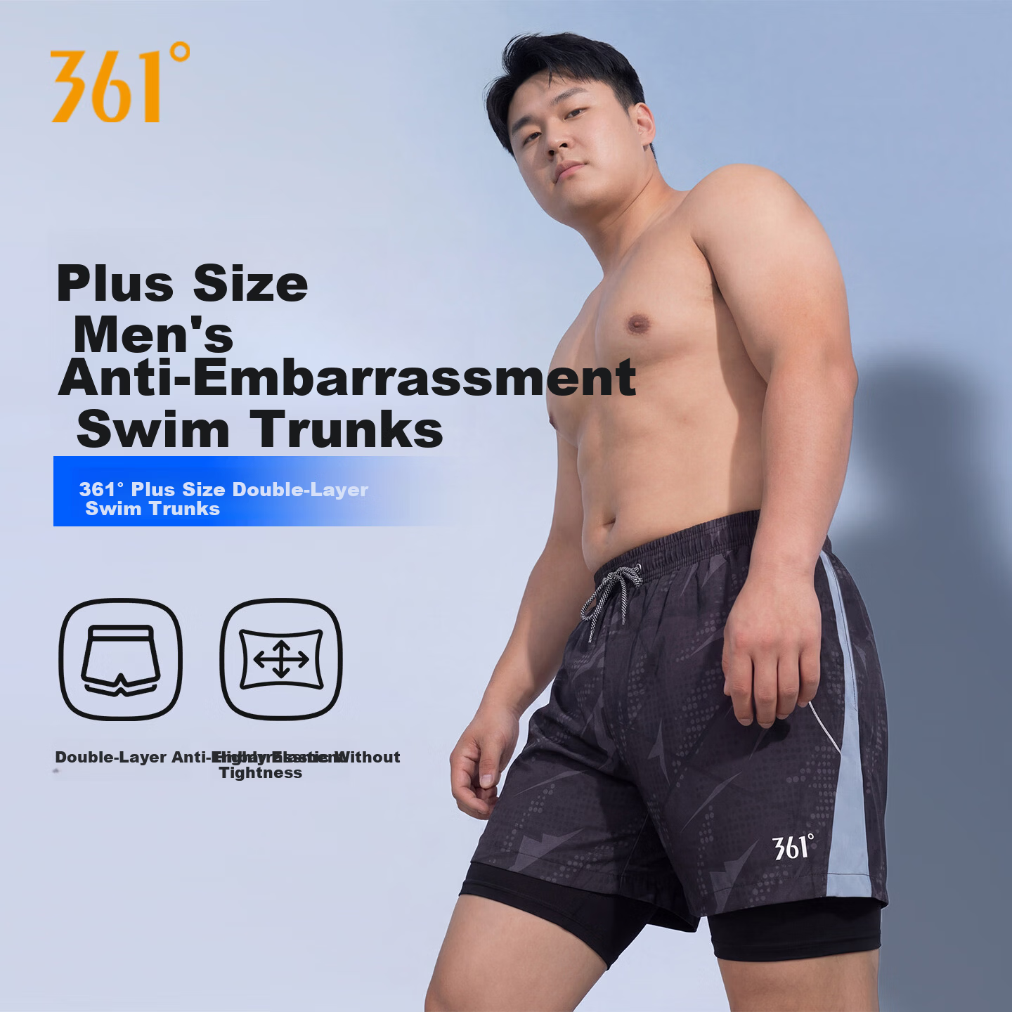 361° Men's Swim Trunks, Plus Size, Extra Large, for 140-260 Jin Weight, Loose-Fitting Swimsuit for Chubby Men, Hot Spring And Swimming Trunks Equipment