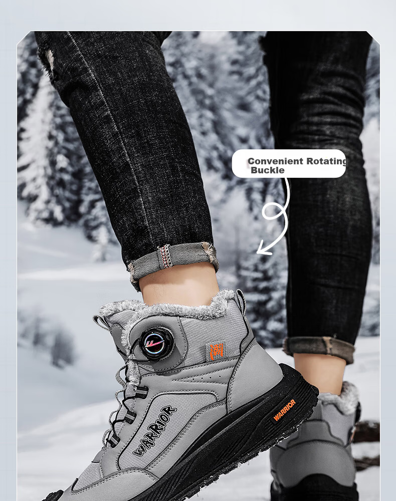 Warrior Men's Snow Boots 2025 Winter New Warm Fleece Thickened Cotton Shoes Black Size 39 4