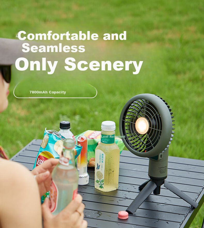 Sanlixi Mini Fan Outdoor Camping Portable Brushless Motor Silent Oscillating Fan Long-lasting Battery Fan with Light 1