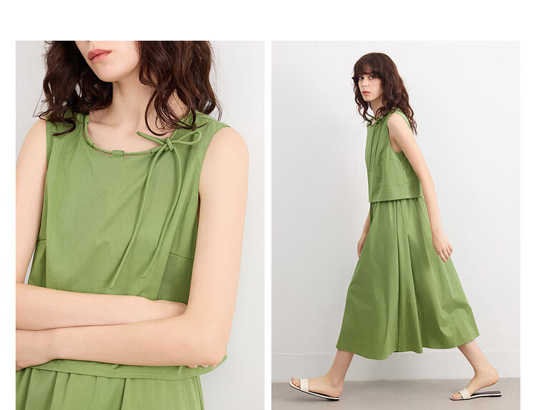 Demana Cotton Cloud Nap Summer Adjustable Strap Round Neck Denim Dress A-Line Mid-Length Women's Dress 7