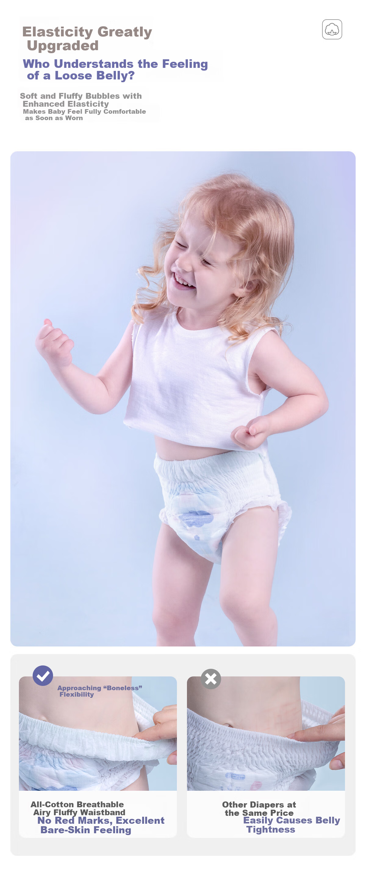 Pure Cotton Breathable Infinite Light Soft Diaper Pants 4XL 34pcs [17-19KG] Weak Acid Diaper Instant Absorption Dry 7