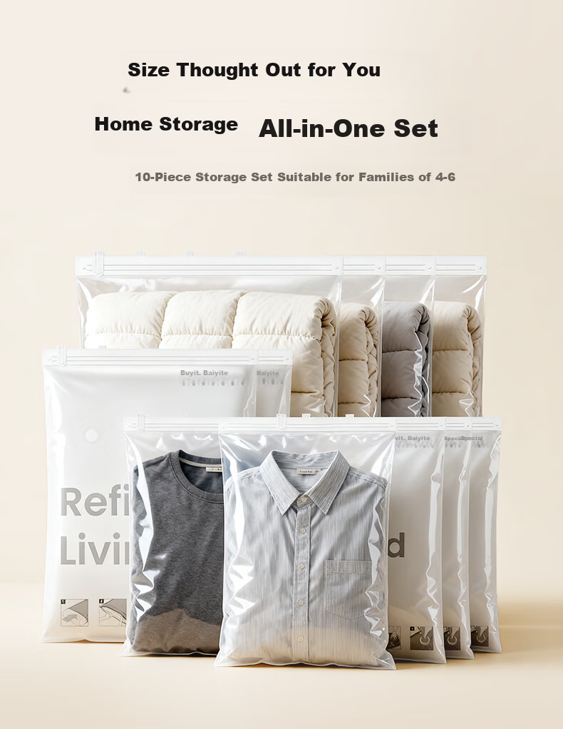 BEYYIT Vacuum Storage Bags Moving Packing Compression Bags 7-Piece Set [4 Extra Large, 2 Medium, 1 Hand Pump] Simple Style 3