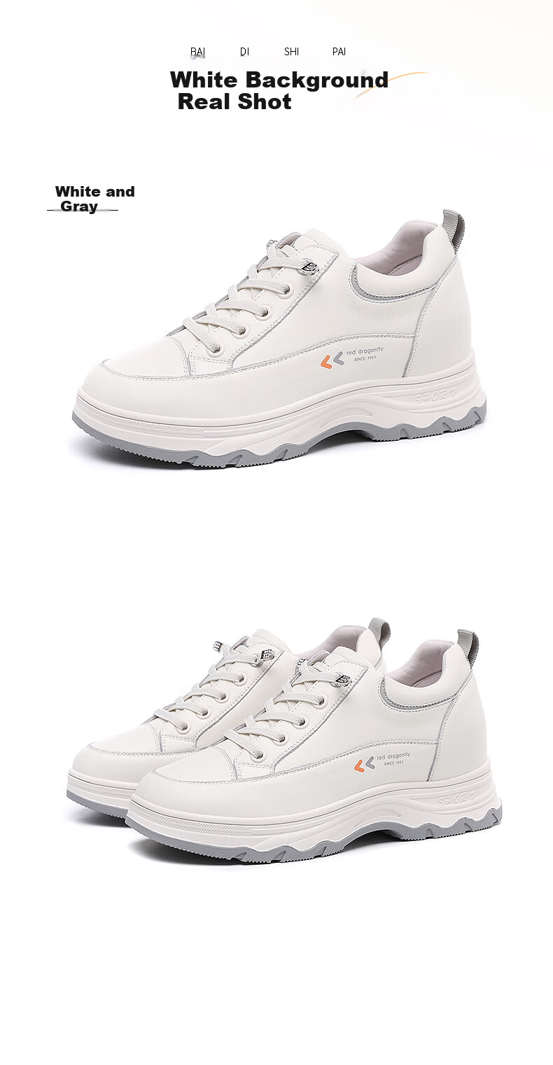 Red Dragonfly Women's White Sneakers Thick Sole Height Increasing Fleece Lined Warm Casual Shoes Women's Ins Style Canvas Shoes C0TTN05121M Beige Gray Size 37 12
