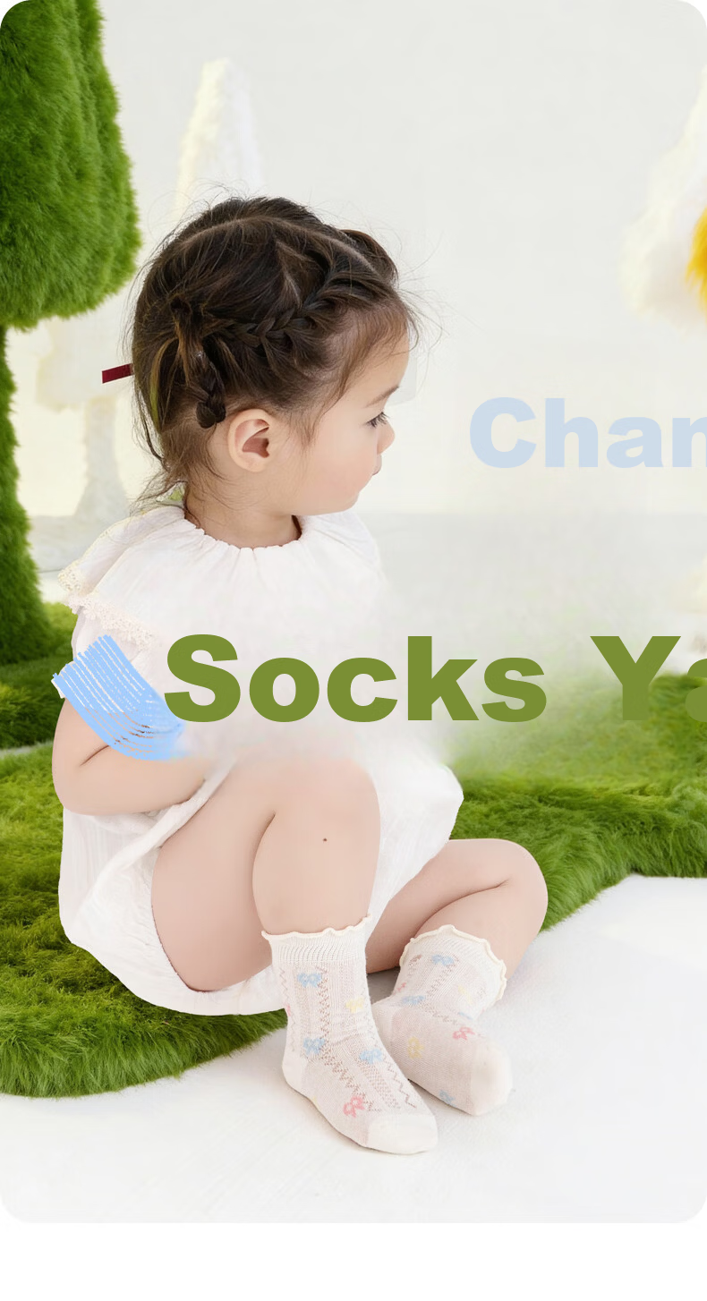 Growth Baby Socks Summer Ruffled Edge Breathable Mesh Newborn Cotton Socks Soft Cuff Mid-Calf 1