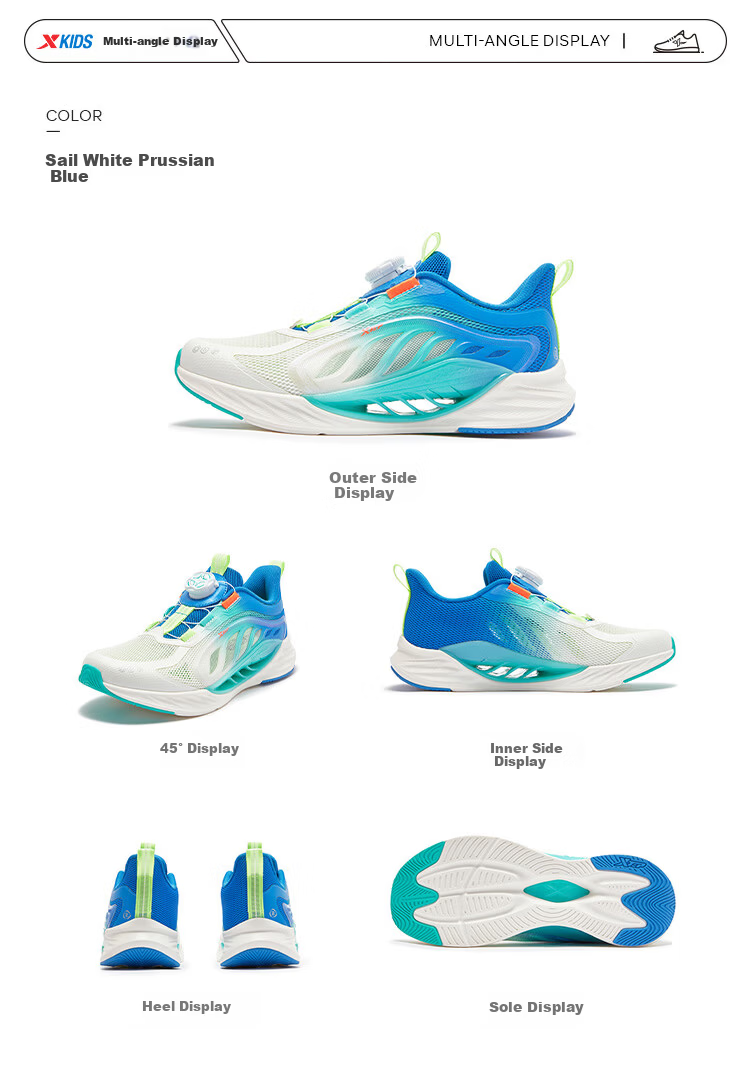 XTEP Youth Hydrogen Wind 8 Protective Running Shoes for Girls Breathable Rotary Button Technology Sports Shoes Navy Purple Size 33 11