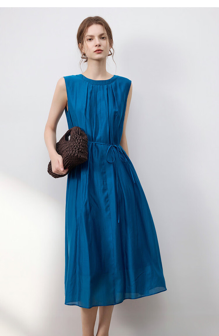 Demana Oxygen Lenzell Summer Sleeveless Pleated Waistband Loose Slim Fit Dress for Women Premium 18