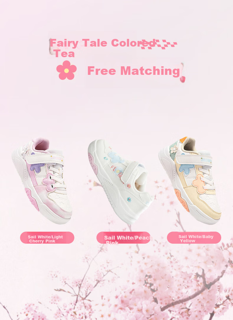 XTEP Kids Girls Flower Velcro Leather Panel Shoes Sail White/Peach Pink Size 28 7