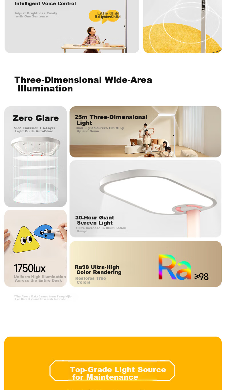 Tongshijie Red Light Eye Protection Smart Voice-Controlled Full Spectrum Floor Desk Lamp Children's Blue Light and Flicker Protection Study Lamp 140W 8