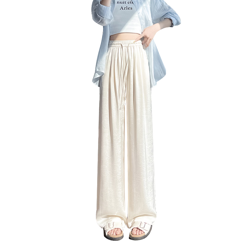 Langsha Women's Ice Silk Wide-Leg Pants Summer Thin Sunscreen High-Waist Draped Acetate Satin Straight Loose Cool Trousers