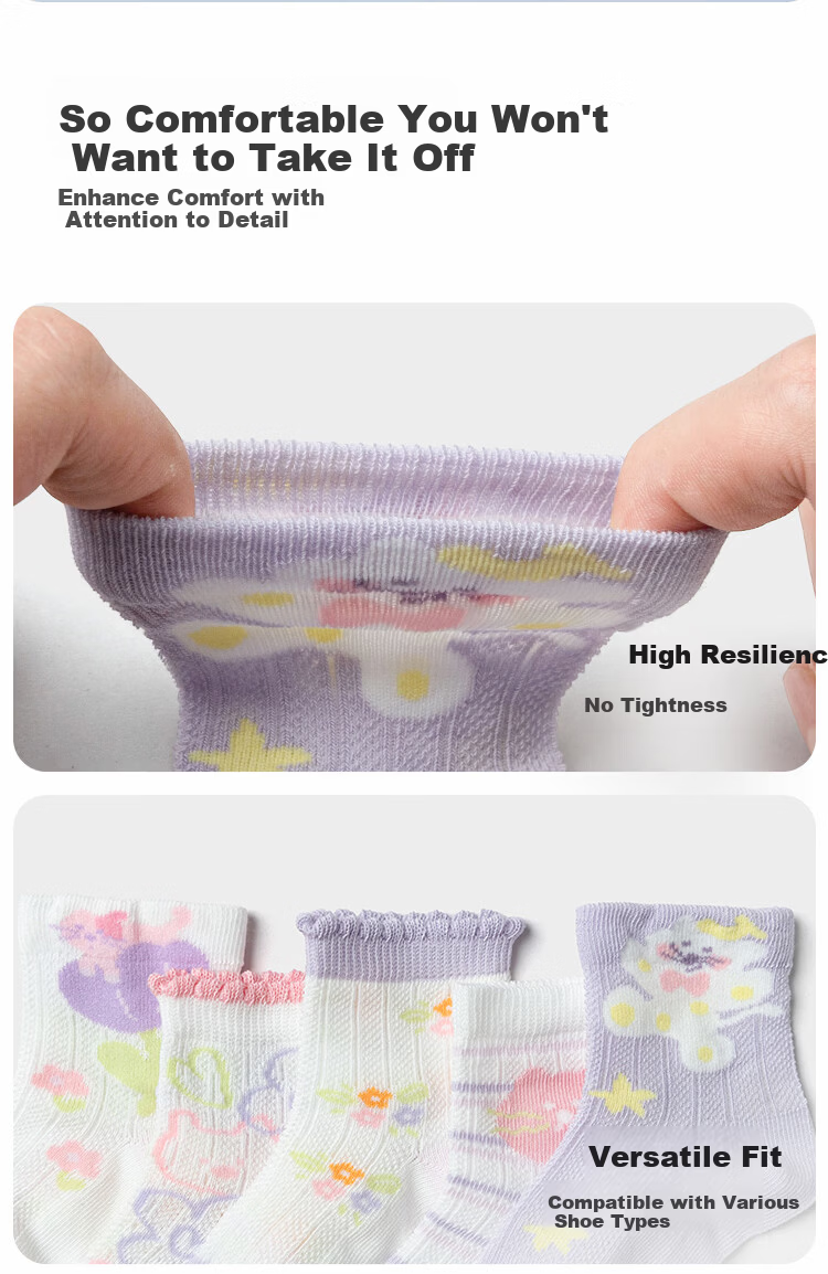 Balabala Baby Socks Summer New Mesh Breathable Children's Short Socks Boys Girls Cute Fun 5 Pairs Set 7