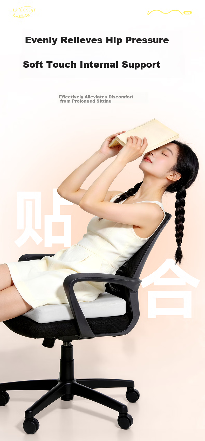 Zhiguozhe [96% Natural Latex | Imported from Thailand] Cushion Long Sitting Essential Pain-Free Office Chair Thickened Seat Pad 11