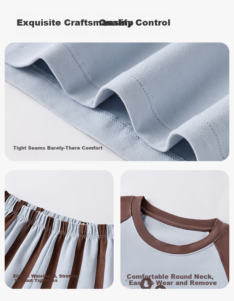 YEEHOO New 95% Cotton Class A Children's Pajamas Exclusive Design Boys' Pajamas 7A Antibacterial Large Kids Homewear Set 4