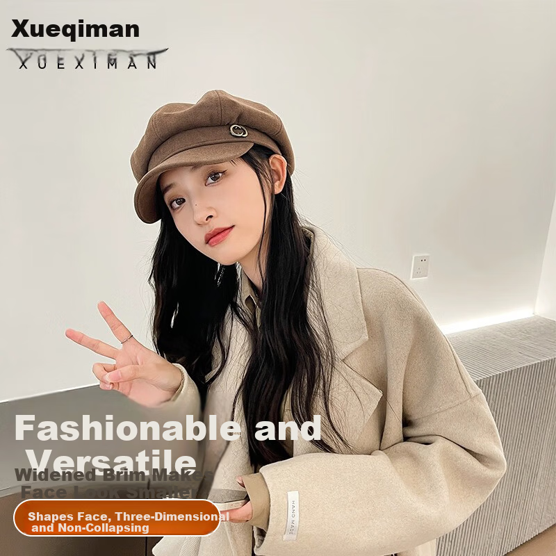 XUEXIMAN Women's Beret Korean Style British Vintage Versatile Face-Slimming Octagonal Painter Duckbill Cap